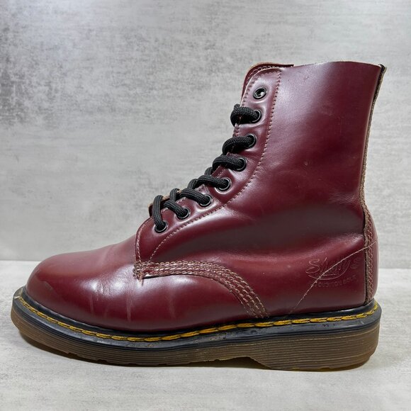 Dr Martens Shellys Made In England Leather Lace Up Boots - Women's Size 6 - Red